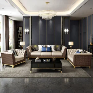 Professional Chinese Factory Manufactured Synthetic Leather Sectional Sofa, Square Design